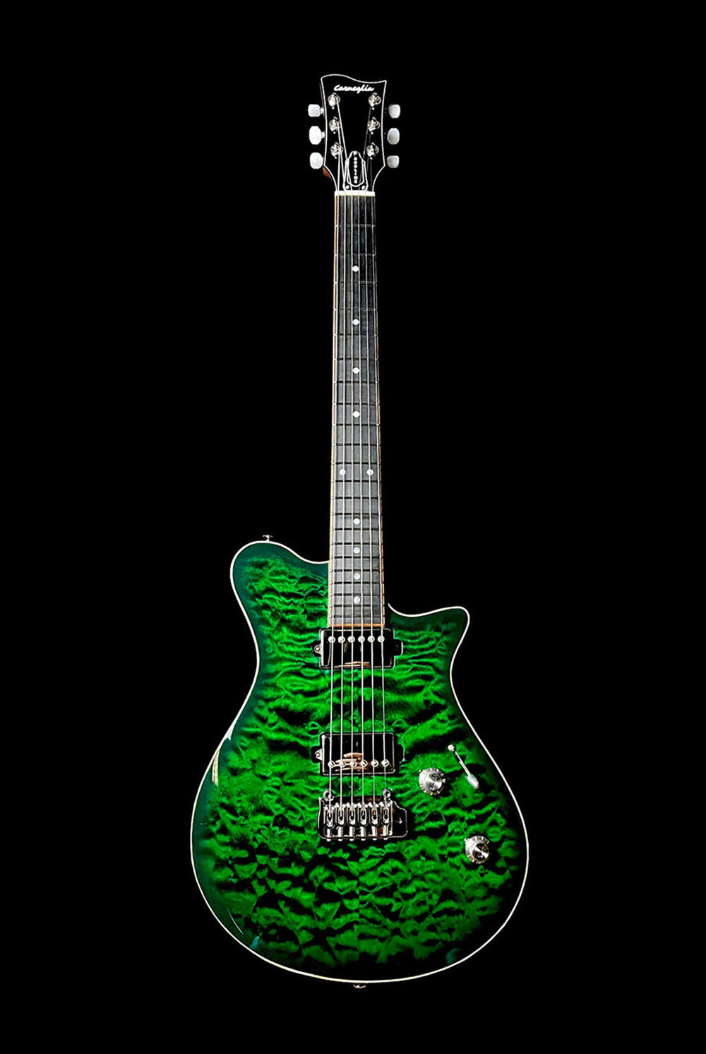Carneglia Custom Shop Sublime Quilted Top Electric Guitar with Ebony Fretboard - Green Burst with Lambo Matte back