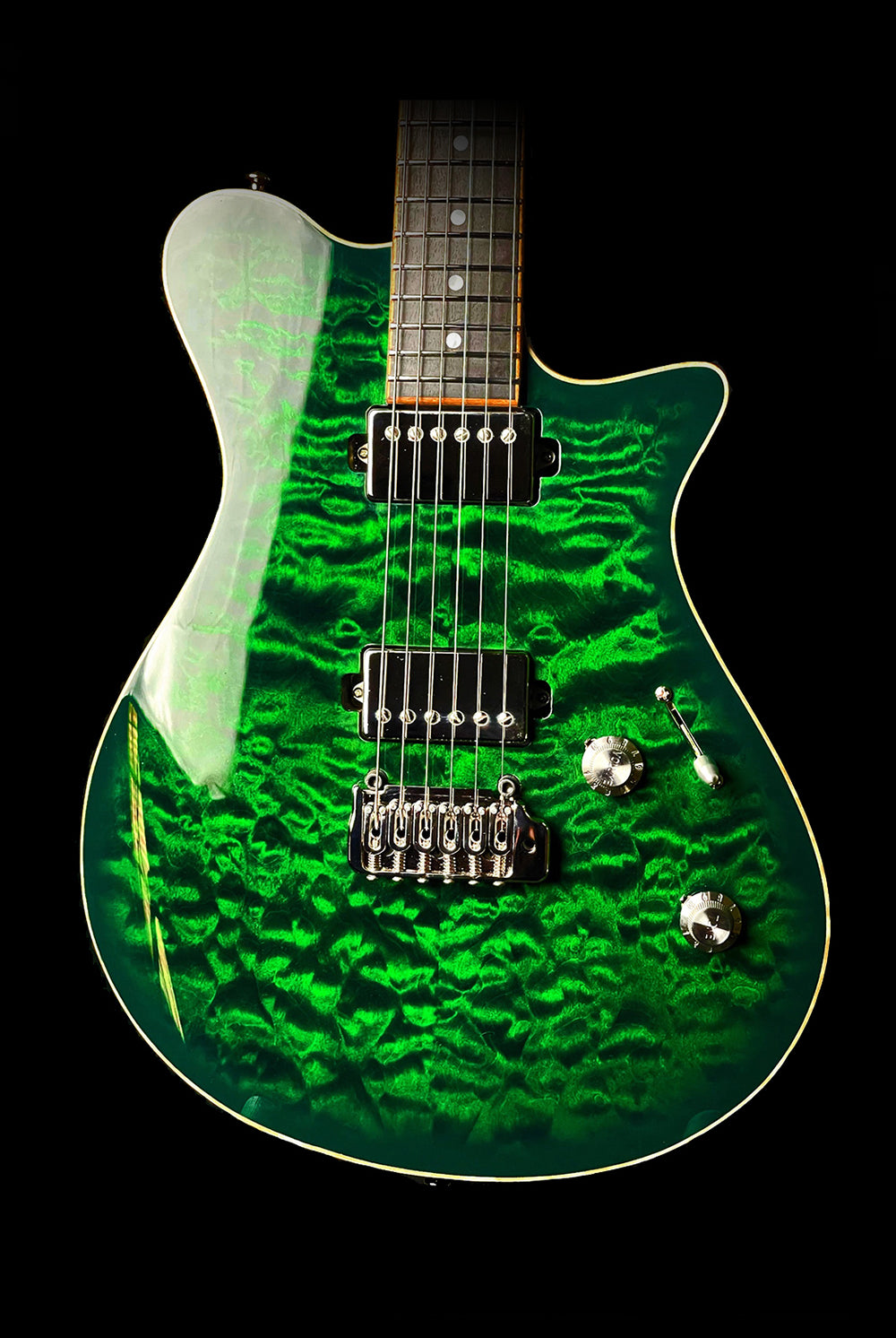 Carneglia Custom Shop Sublime Quilted Top Electric Guitar with Ebony Fretboard - Green Burst with Lambo Matte back