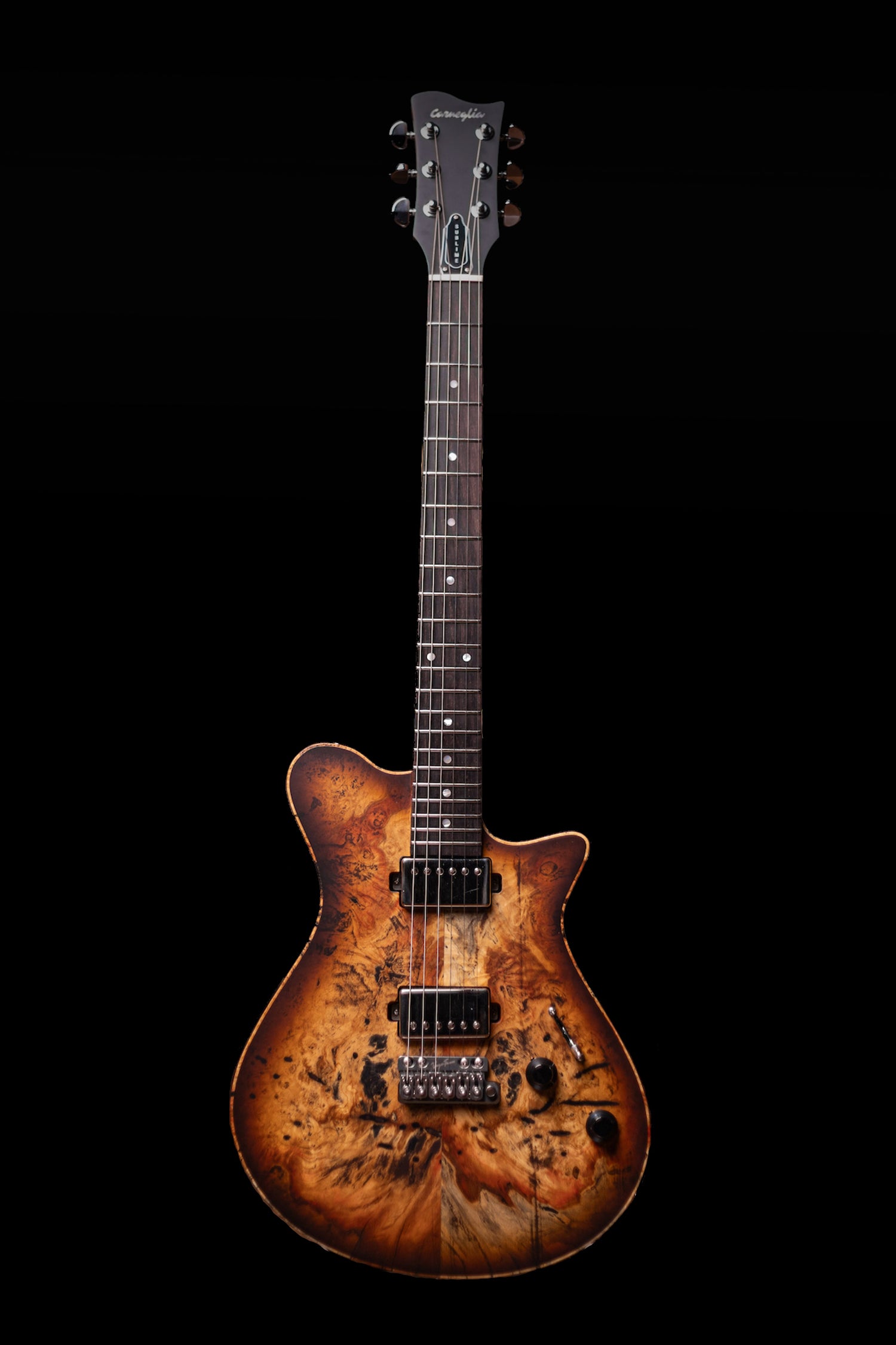 Carneglia Sublime Burl Top Electric Guitar with Brazilian Fretboard - Tobacco Burst