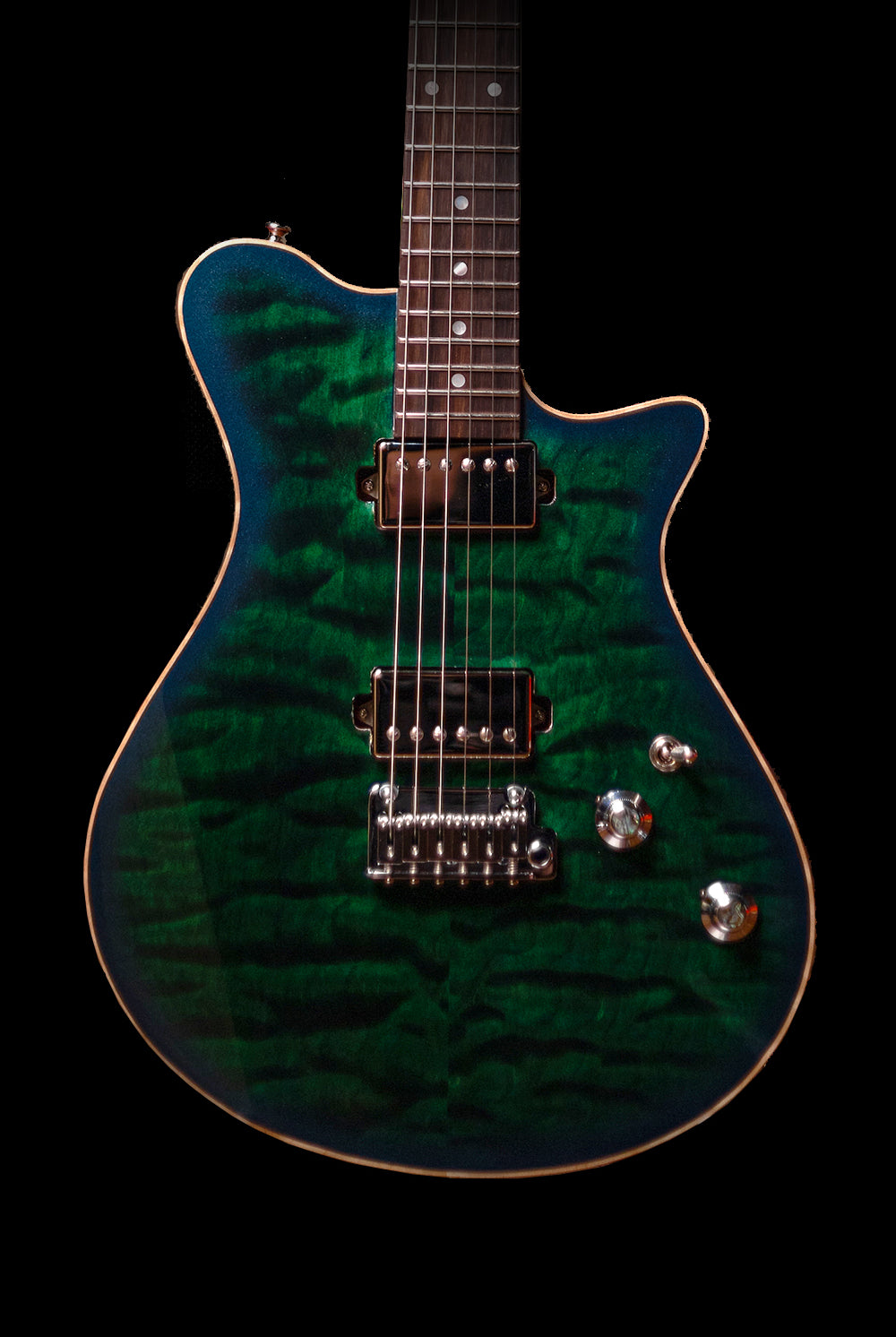 Carneglia Custom Shop Sublime Flame Maple Top Electric Guitar - Green Metallic Burst with Lambo Matte back