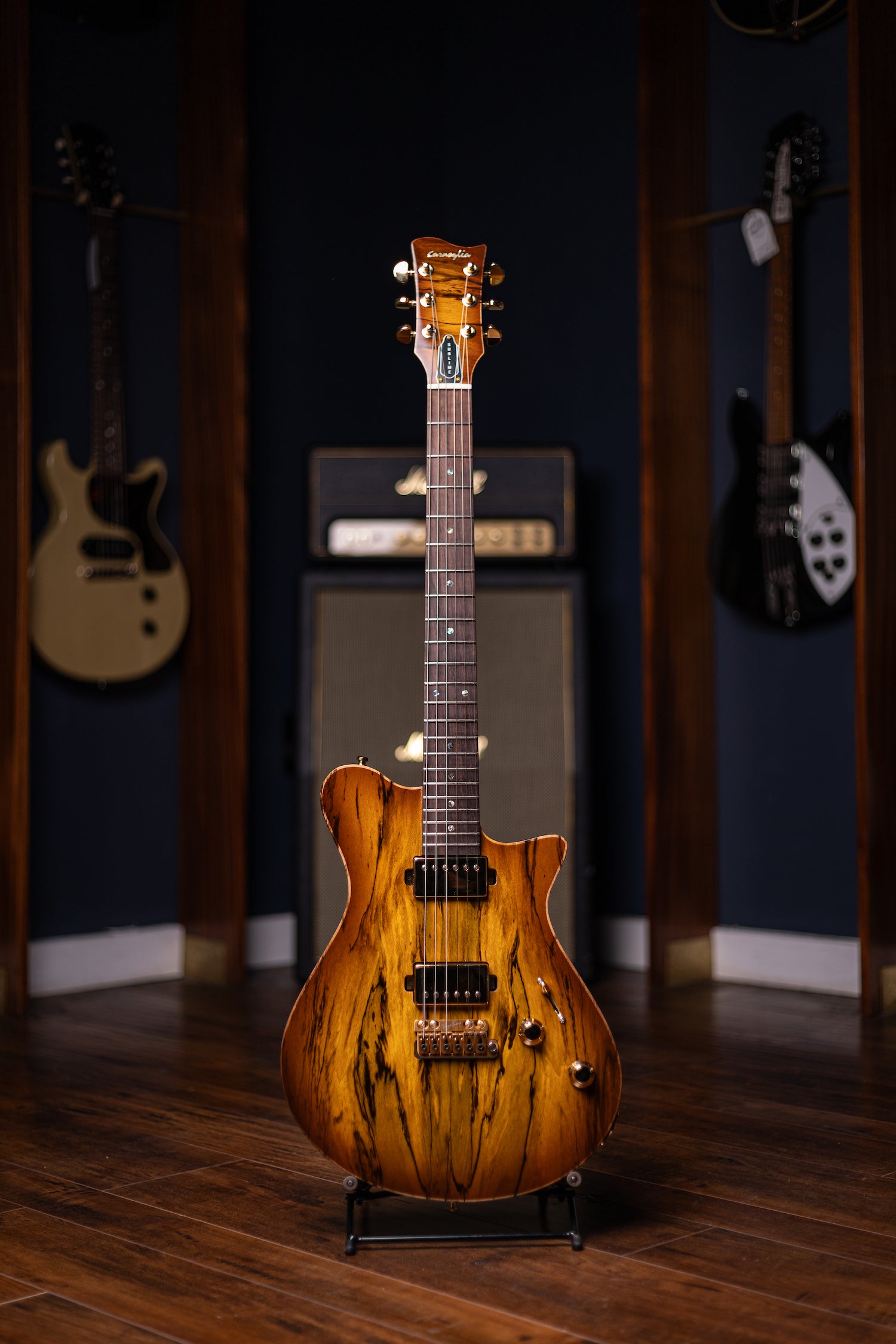 Carneglia Custom Shop Sublime Spalted Top Electric Guitar with Brazilian Fretboard - Honey Burst