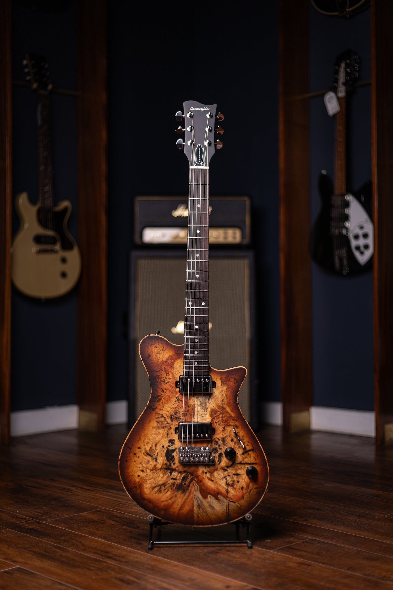 Carneglia Sublime Burl Top Electric Guitar with Brazilian Fretboard - Tobacco Burst